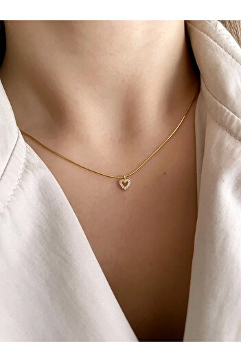 CAXBERN Çelik Minimal Gold Zirkon Kalp Kolye