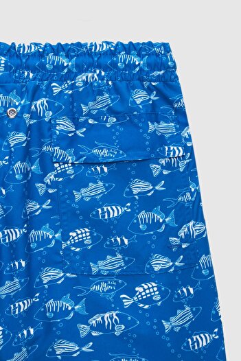 D'S Damat Ds Damat Regular Fit Mavi Baskılı Şort Mayo