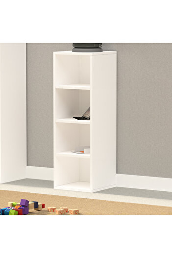 Mahmayi Wooden Storage Display Shelves 4-Tier Freestanding, Box Shelves, White