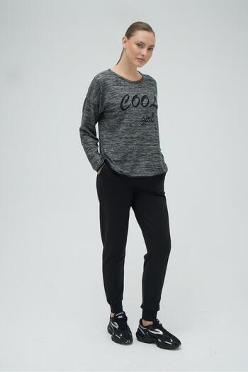 GİZZEY Women's Long Sleeve Black Pajamas Set C5T5N8O02
