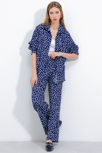Bigdart Women's Polka Dot Navy Blue Ecru Knitted Double Suit 5858