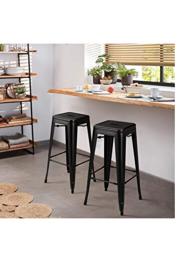 Mahmayi HYX504 Metal Stackable Bar-Home Kitchen Stool - Black (Set of 2)