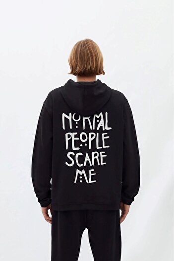 The Champ Clothing Φούτερ με κουκούλα Fleece Normal People Scare Me με στάμπα μαύρο Unisex φούτερ με κουκούλα