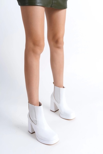 Moda Değirmeni White Skin Women's Elastic Platform Boots
