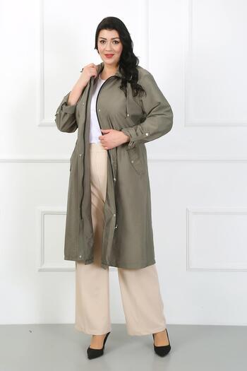 By Alba Collection Women's Khaki Parachute Fabric Long Large Size Trench Coat