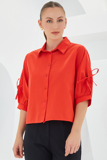Bigdart Women's Red Crop Shirt with Sleeve Detail 20246