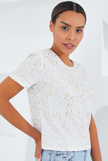 Bigdart Women's Ecru Gilded Basic T-Shirt 909