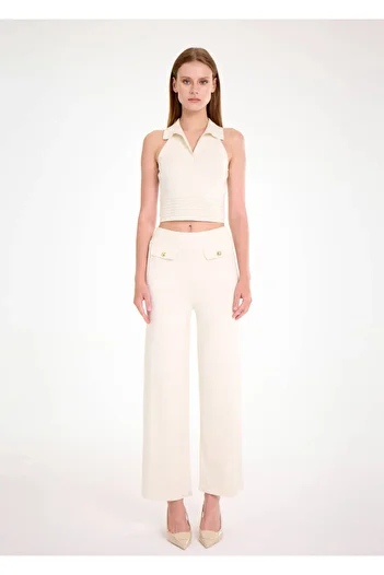 Knitss Πλεκτό μπλουζάκι Polo Neck Ecru Crop