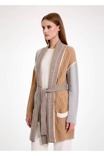 Knitss Cashmere Blended Color Block Knitwear Cardigan