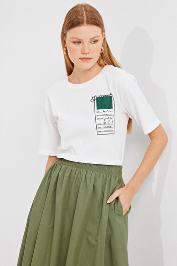 Bigdart Πράσινο Πλεκτό Βασικό T-Shirt - 911 Τυπωμένο