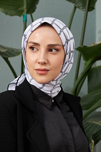 İpekhan Λευκό ριγέ κασκόλ βισκόζης - Silkhan Series 1125-04