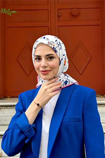 İpekhan Garden Soft Scarf White Pink 1149-08
