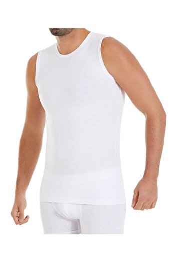 YILDIZ 75 White Modal Round Neck Men's Zero Sleeve Tank Top
