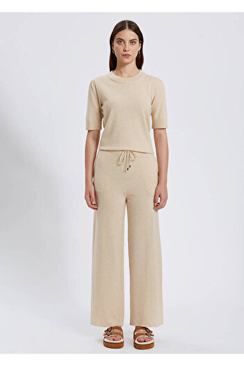 Knitss Cashmere Blend Beige Knitwear Trousers with Ties