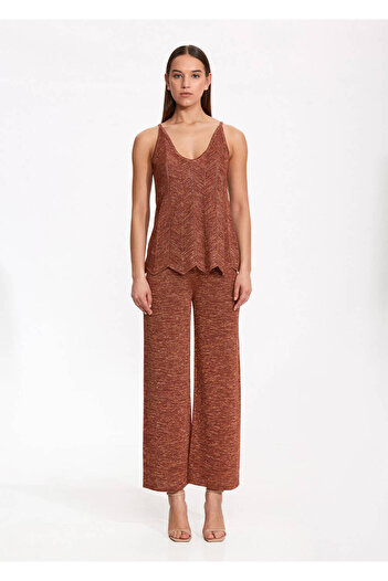 Knitss V-Neck Sleeveless Bronze Knitwear Top