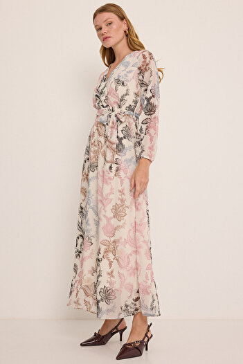 Bigdart Női Dusty Rose fekete virágmintás sifon ruha 2134