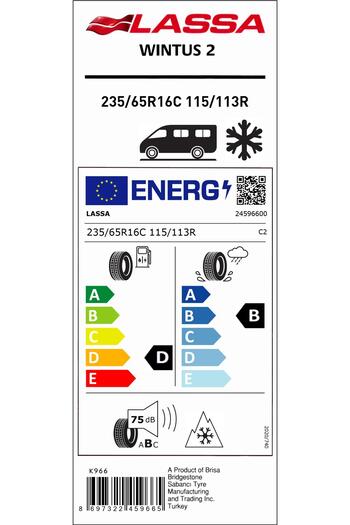 Lassa 235/65R16C 115/113R 8PR,TL M+S SFM WINTUS 2 HAFİF TİCARİ KIŞ LASTİĞİ (ÜRETİM YILI:2025)