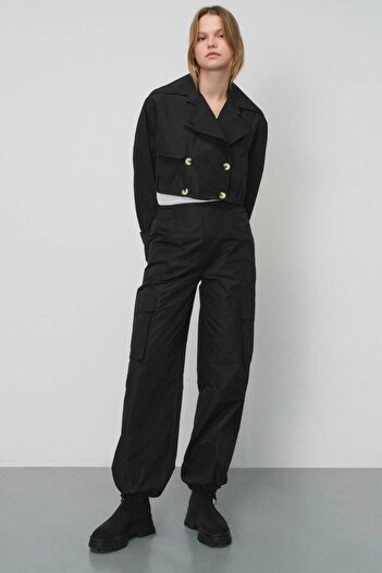Mısırlı Women's Black Trench Coat - Shortable Jacket