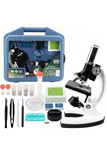 Nikula Microscope Portable Set 28 Pieces Educational Microscope Kit 300X 600X and 1200X for Kids