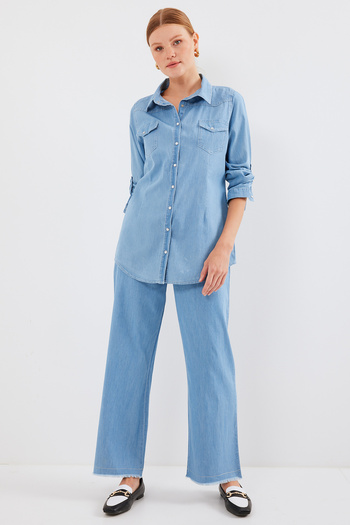 Bigdart 3411 Double Pocket Snap Jeans Shirt - Blue