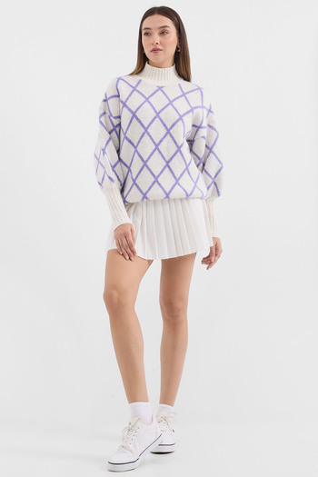 Bigdart 15889 Pulover de tricotaj oversize cu gât roscat liliac
