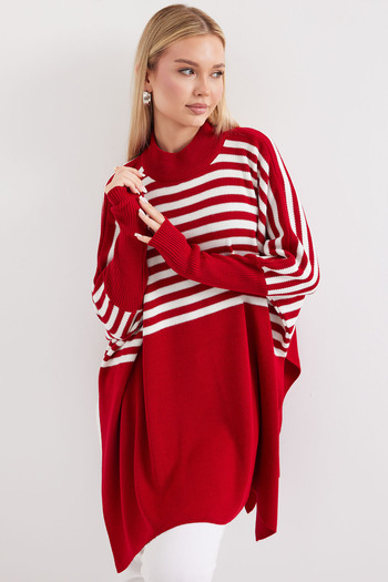 Bigdart 15783 Model Slit Detailed Claret Red Poncho Sweater