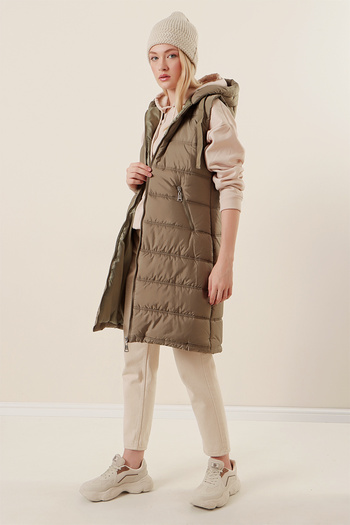 Bigdart 5140 Hooded Long Puffer Vest - Çağla