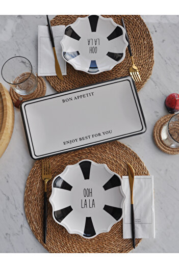 M'art Home Oh La La Black White 2 Pieces Cake Plates