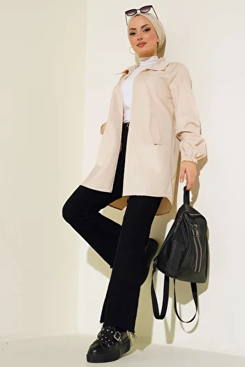 Bigdart 5908 Short Trench Coat with Pocket Flap - Beige