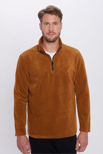 Tudors Men's Standard Fit Comfortable Cut Anti-Pilling Cold-Proof Brick Color Fleece Sweatshirt