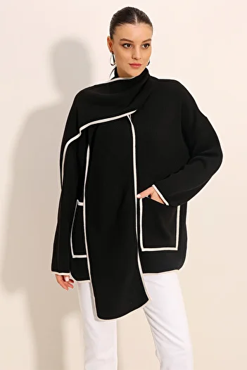 Bigdart 15846 Šálový límec Knitwear Cardigan - Black