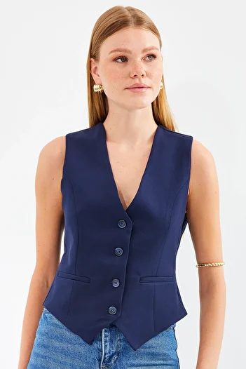 Bigdart 6796 Model Navy Blue Short Woven Vest
