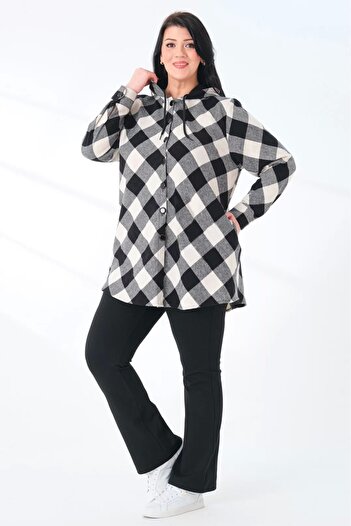 Lady Majestic Plaid Hooded Woven Plus Size Lumberjack Shirt Cardigan Hidden Pocket