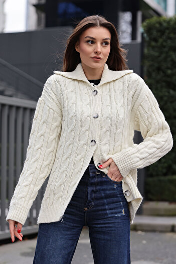 Bigdart 15856 Hair Braided Cardigan - Ecru