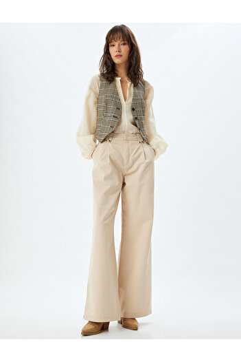 Koton Standard Waist Wide Leg Canvas Pants with Pockets