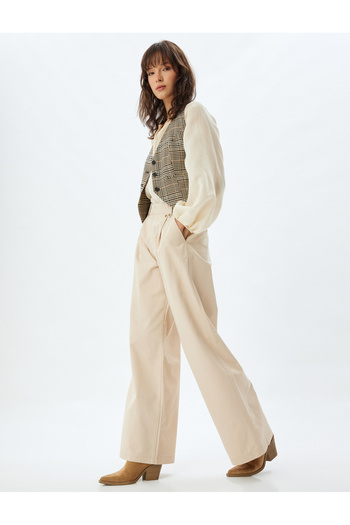 Koton Standard Waist Wide Leg Canvas Pants with Pockets
