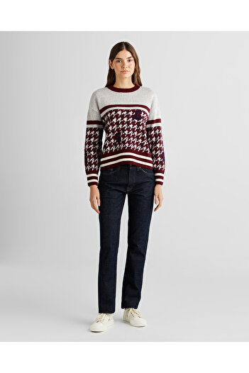 Gant Kadın Bordo Relaxed Fit Bisiklet Yaka Logolu Kazak