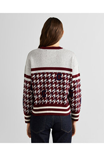 Gant Kadın Bordo Relaxed Fit Bisiklet Yaka Logolu Kazak