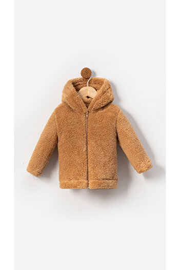 Bubito Hooded Zippered Baby Cardigan - Welsoft Plush, Winter, Brown