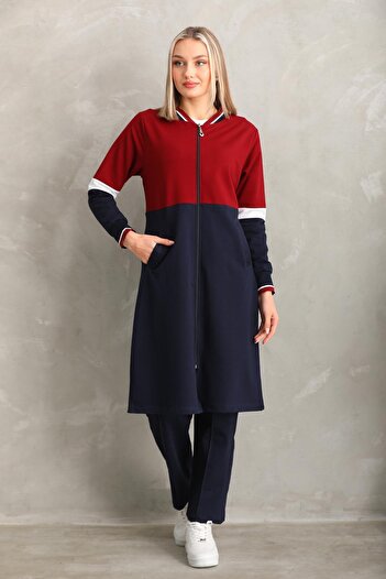 WestBound Women's Hijab Tracksuit Set Long Casual Sports Set Claret Red