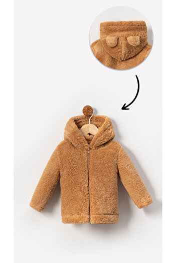 Bubito Hooded Zippered Baby Cardigan - Welsoft Plush, Winter, Brown