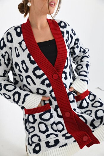 FTZ WOMEN Leopard Patterned Ecru Women's Cardigan