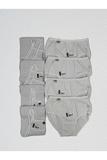 Tutku White Ribbed Women's Athlete - Rope Strap & High Waist Lycra Bato Set of 4