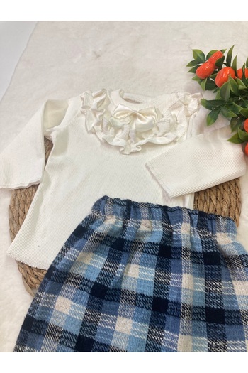 ESES BEBE Baby Cream Ribana Body Scratch Skirt-Bluz Set Set