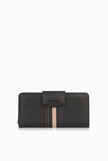 CENGİZ PAKEL Cengiz Pakel Women's Stripe Detailed Multi-Compartment Wallet – 65305 - Black/Mink