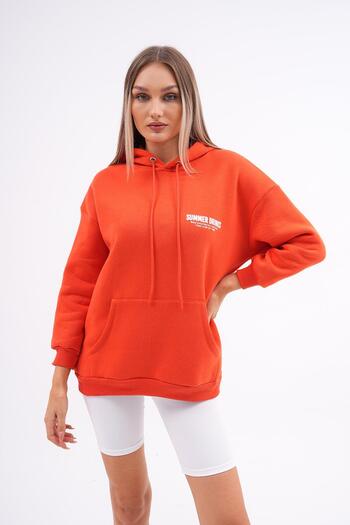 ŞİMAL Women's Back Print Detailed Hooded Kangaroo Pocket Three Thread Sweatshirt 255026 -