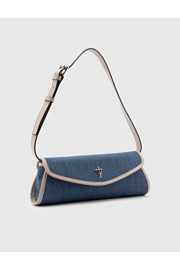 İLVİ Niels Women's Blue Jeans Handbag - Cream Genuine Leather