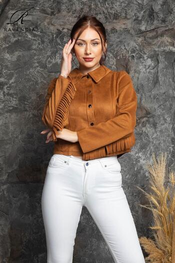 Ravencia Women's Western Suede Tasseled Embroidered Brown Jacket
