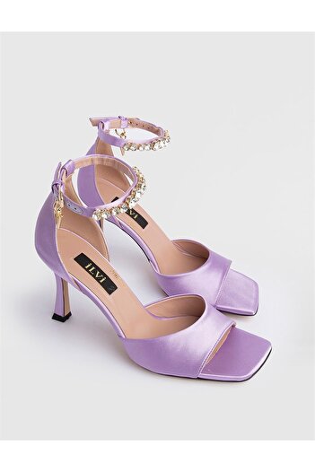 İLVİ Rian Satin Genuine Leather Women's Purple Heeled Sandals