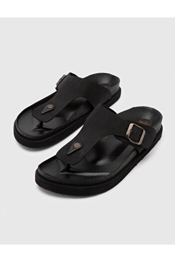 İLVİ Ezio Genuine Crazy Leather Мъжки черни пантофи
